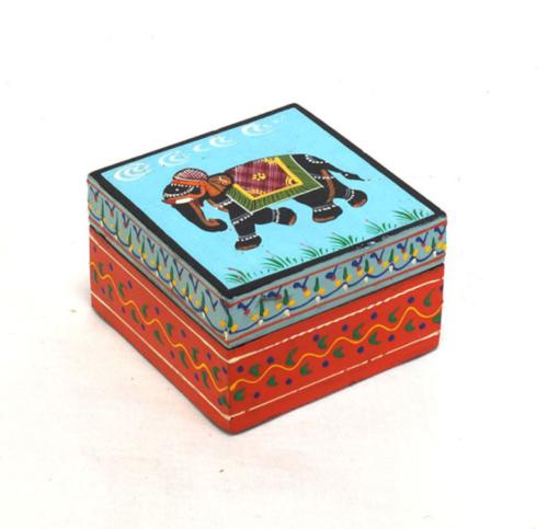 Jewellery / Trinket Box Painted Wood, Elephant 10 x 10 x 6cm