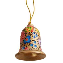 Hanging bell decoration, flowers on gold, papier maché
