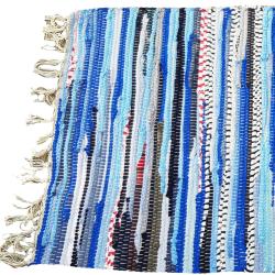 Rag rug, recycled material, blue 50x90cm