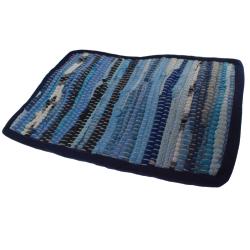 Rag place mat recycled cotton & polyester handmade blue 20x30cm
