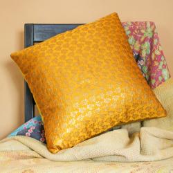 Yellow cushion cover with recycled brocade fabric 40 x  40 cm  