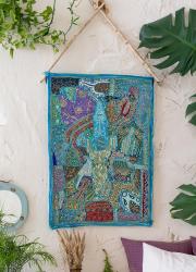 Wall Hanging Patchwork Heavily Embroidered Turquoise