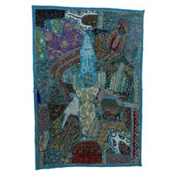 Wall Hanging Patchwork Heavily Embroidered Turquoise