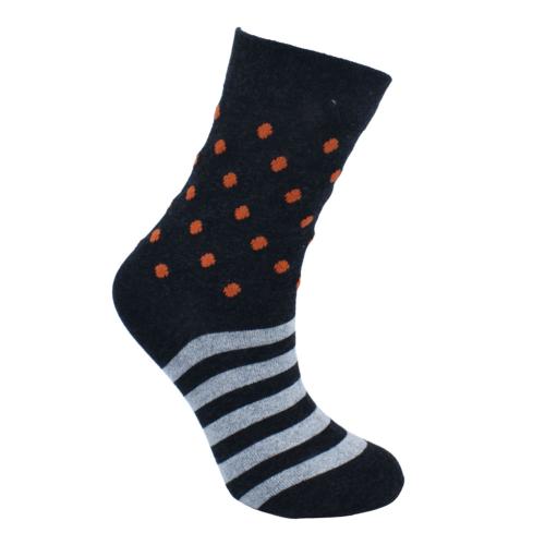 Socks Recycled Cotton / Polyester Stripes + Dots Grey Orange Shoe Size UK 3-7 Womens