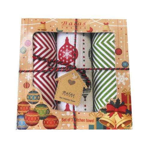 3 Christmas Tea Towels Gift Set Bauble Recycled Cotton