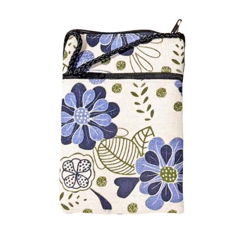 Shoulder Purse / Bag Cotton Floral Purple 12 x 17cm