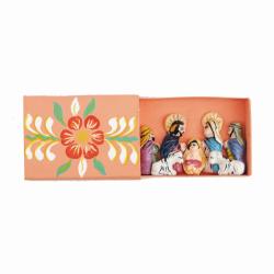 Mini Traditional Ceramic Matchbox Nativity Magenta