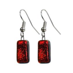 Earrings, glass ‘Expansion II’ short dangle red spirals 1.3 x 0.7cms