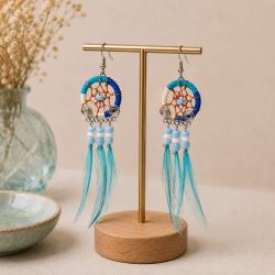 Dreamcatcher earrings, white turquoise blue