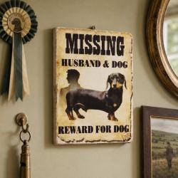 Plaque Albesia Wood Missing Husband and Dog 15 x 20cm