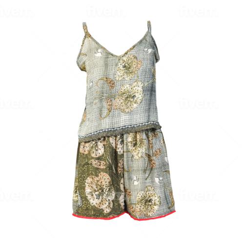 GENKI Baby Doll Vest Pyjamas, upcycled silk colours will vary, medium