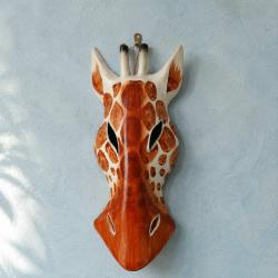 Mask Albesia Wood Giraffe Orange / Brown Spots 20cm