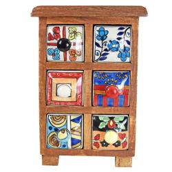 Wooden mini chest with 6 brightly coloured drawers 16.5 x 24 x 11cm
