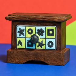 Mini Chest Mango Wood 1 Ceramic Drawer Lime / Blue 16x12x10cm