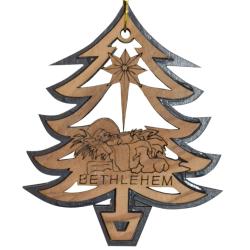 Hanging Christmas decoration, olive wood, tree 6.5 x 8cm
