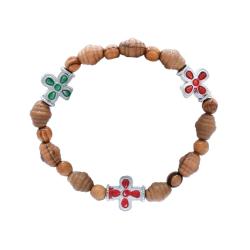 Bracelet olive wood beads with 3 crosses