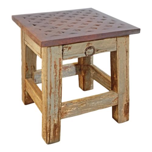 Stool with Drawer Retro Recycled Wood