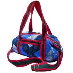 Fabric bag with handles and shoulder strap, recycled fabric, assorted colours blues