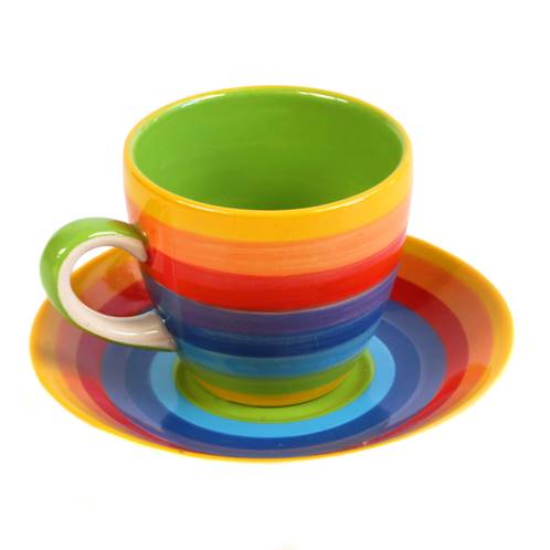 Rainbow ceramic espresso cup and saucer
