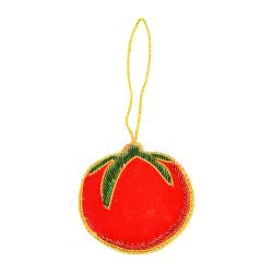 Hanging decoration, embroidered velvet, tomato