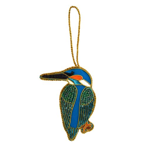 Hanging decoration, embroidered velvet, kingfisher