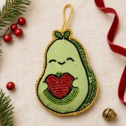 Hanging Decoration Embroidered Avocado with Heart