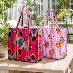 Tote Shopper Bag Quilted Recycled Cotton Assorted Reds/Pinks