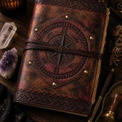 Notebook Leather Bound Compass 13 x 18cm