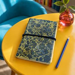 Notebook Leather Bound Floral Yellow 13 x 18cm