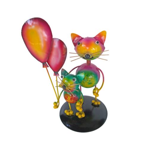 Cat and Kitten with Balloons on Stand Metal 22x12x25cm