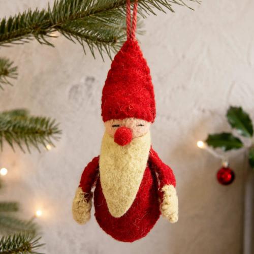 Hanging Decoration Handcrafted Felt Santa 4 x 11cm