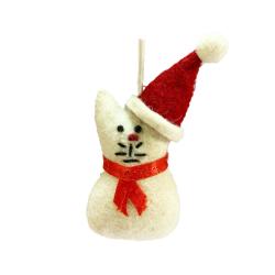 Hanging Decoration Handcrafted Felt Christmas Cat 6x11cm
