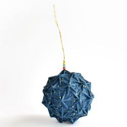 Hanging Christmas Decoration, Blue Spiky Paper Ball with glass beads