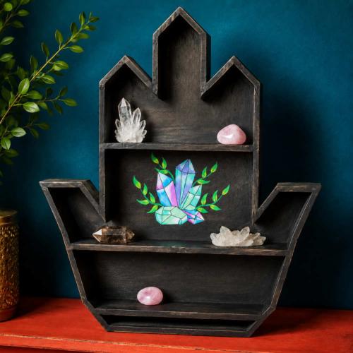Shelf Unit Wood Albesia Hamsa Hand 49x7x60cm