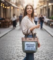 Tote Bag Recycled Tent Canvas, Organic Coffee 33 x 6 x 31cm