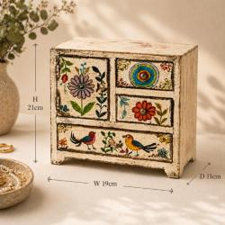 Jewellery Cabinet Hand Painted Wood Storage Chest 21x11x19cm