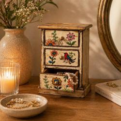 3 Drawer Chest Hand Painted Wood Storage Cabinet 14x10x20cm
