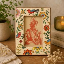 Photo Frame Hand Painted Wood Floral & Bird 4x6 inch Photo