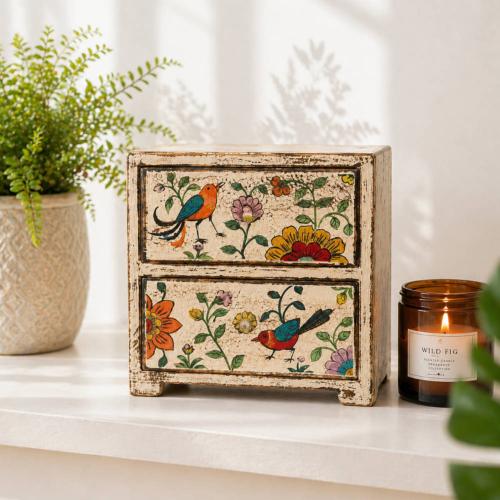 Mini Chest of Drawers Handpainted Trinket Storage 19x11x20cm