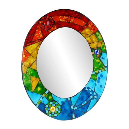 Mirror oval with mosaic surround 40cm rainbow