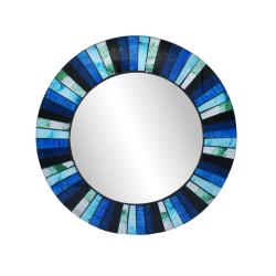 Round mirror, recycled glass mosaic blues 30cm diameter