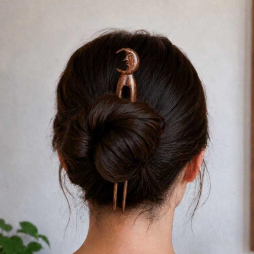 Hand-Carved Rosewood Moon Hair Pin