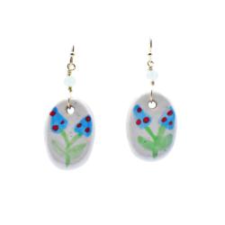 Earrings Ceramic Toadstools Blue