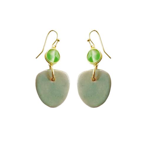 Earrings Ceramic with Bead Green 2.5 x 5cm