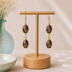 Earrings double drop smokey quartz