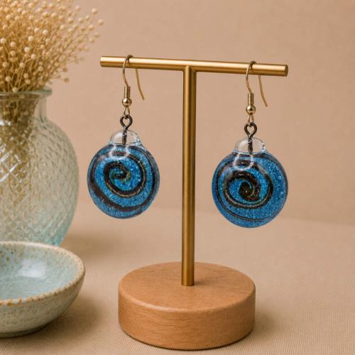 Earrings Glass Circle with Coil Turquoise 