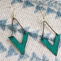 Earrings, turquoise V shape