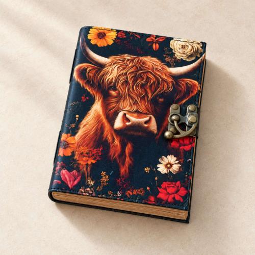 Leather notebook highland cow 6x8 inches