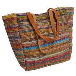 Rag chindi tote/carry bag recycled sari multicoloured 31x31x19cm