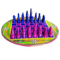 Kisii stone chess set, pink/blue, round board 30cm